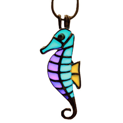 海马小盒子绿橙紫色礼物夜光项链