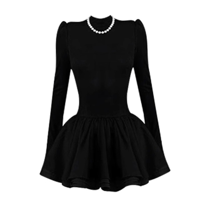 半高领收腰针织裙蓬蓬裙