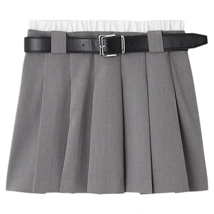 SNIDEL2025秋冬新品百搭百褶半身裙学院风短裙裤含腰带SWFP254279