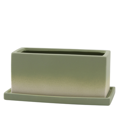 五彩渐变方形素烧花盆有孔带托盘