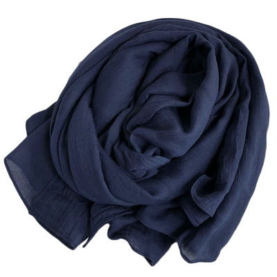 长款两用男女情侣藏蓝色棉麻围巾