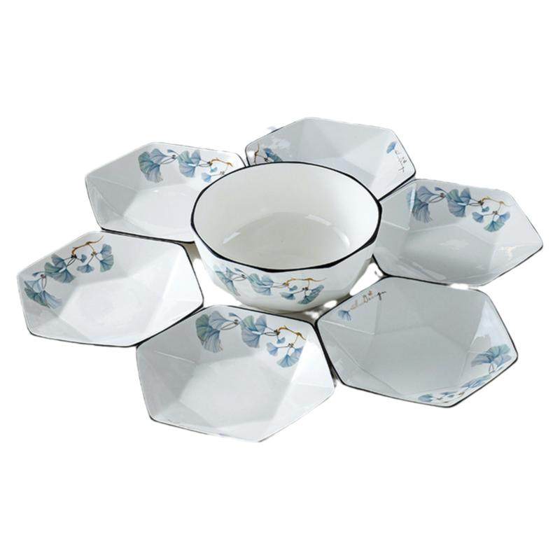 北欧风盘子菜盘家用2025新款六角拼盘餐具高颜值陶瓷汤碗创意组合
