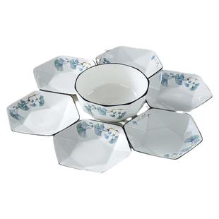 北欧风盘子菜盘家用2025新款六角拼盘餐具高颜值陶瓷汤碗创意组合