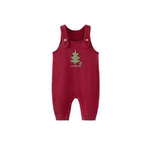 babylove婴儿背带裤秋冬针织裤子羊毛宝宝新年连体长裤浮翠流丹