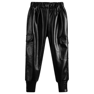 男童加绒加厚束脚工装皮裤2021秋冬新款中大童宝宝冬季小男孩裤子