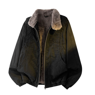 欧美复古仿兔毛加绒加厚纯棉牛仔外套男品质拉链夹克大码宽松棉衣