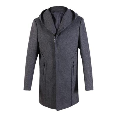BM男士双面呢大衣羊毛连帽纯色商务休闲外套男中长款修身潮流冬季