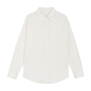 pusumede白色条纹长袖衬衫女设计感外搭防晒衬衣宽松薄款气质上衣