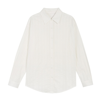 白色条纹长袖衬衫女薄款气质上衣