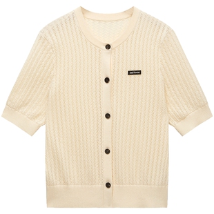 【新品】OCHIRLY欧时力 镂空绣章短袖针织外套女2026夏纯棉防晒衫