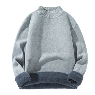 班尼路S&K一体绒毛衣男款冬季灰色慵懒风加绒加厚针织衫男士毛衫A