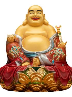 纯黄铜弥勒佛彩绘笑佛佛堂神像