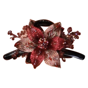 新年盘发马尾抓夹女喜婆婆发夹轻奢铜丝发卡后脑勺鲨鱼夹花朵头饰