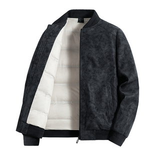 【麂皮绒】罗蒙2025冬季新款棒球服羽绒服短款加厚休闲皮外套男士