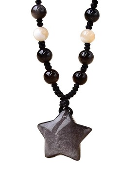 天然银曜石星月项链吊坠情侣闺蜜