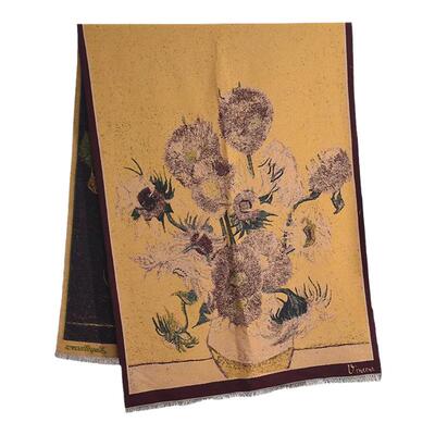 秋冬优雅复古文艺风向日葵油画印花保暖围巾女时尚高级感网红披肩