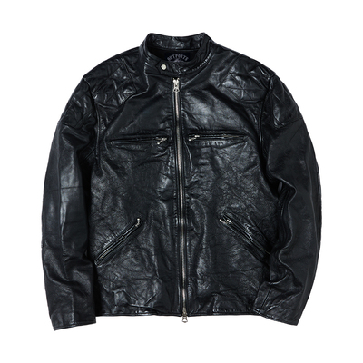 黑色毒液真马皮机车帮派骑行皮衣