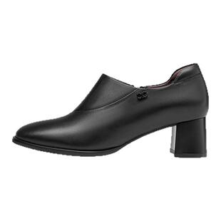 KISSCAT接吻猫春季粗跟复古乐福鞋女圆头真皮上班通勤单鞋女踝靴