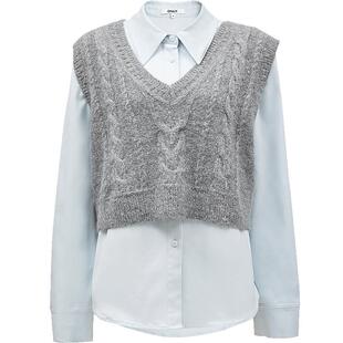 ONLY春季青春学院风撞色针织马甲套装衬衫上衣女|125105004