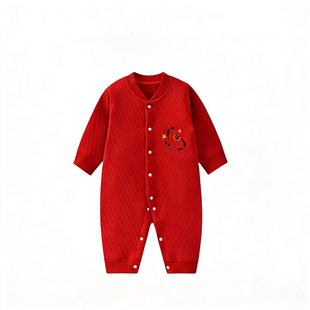 班杰威尔婴儿连体衣马宝宝刚出生衣服红色喜庆过年服马年秋冬夹棉