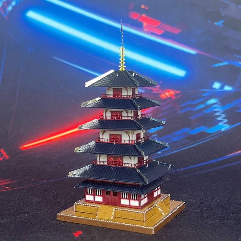 狂模五重塔全金属不锈钢DIY胶3D免立体拼装模型拼图玩具