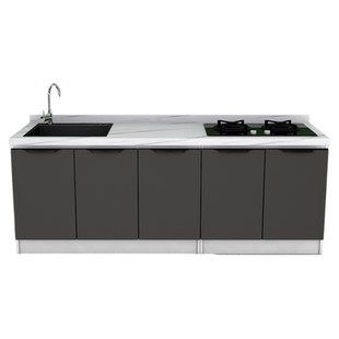 岩板实木橱柜大理石台面家用厨房操作台组装灶台不锈钢水槽洗菜盆