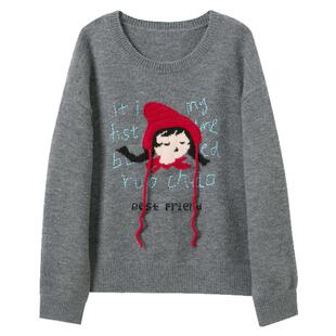 若潮大码女装2025冬季新款圆领针织衫毛衫小红帽钩花宽松胖MM