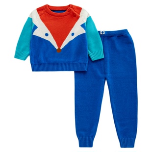 新生宝宝套装婴幼儿纯棉材质套头小狐狸提花可爱活泼色彩拼色搭配