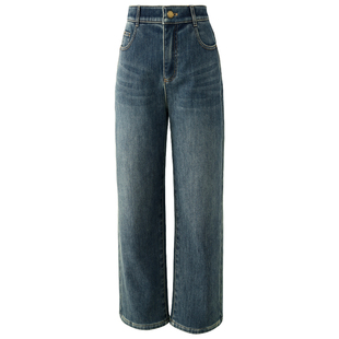 娅丽达加绒直筒裤冬新款牛仔裤女2025小个子九分宽松黑色烟管裤子