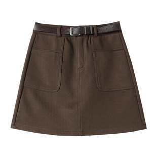 毛呢半身裙女2025秋冬新款灰色高腰显瘦包臀柔软保暖简约A字短裙