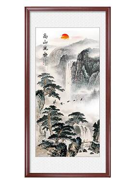 中堂画客厅挂画农村堂屋山水画 大气竖式风水靠山字画国画三联画