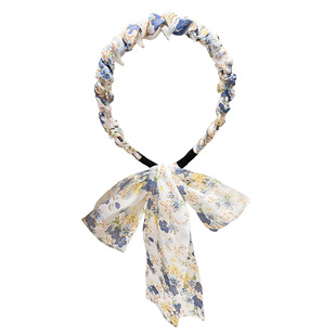 春夏碎花高颅顶发箍飘带绑发一体带齿头箍女日常外戴外出百搭发卡