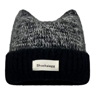 2025新款大头围可爱猫耳朵松软毛线帽子女生保暖百搭显脸小毛线帽