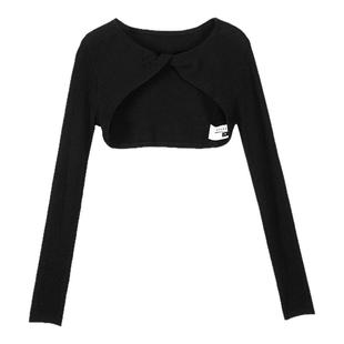 MSLAN26春 松弛感扭结针织衫 小个子截短罩衫显瘦披肩黑色套衫女