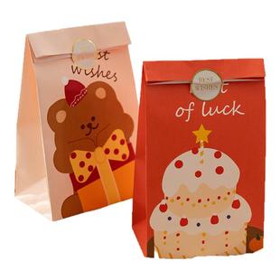 节日礼品袋高级感祝福语礼品袋生日伴手礼袋包装袋白牛皮纸加厚可爱圣诞糖果饼干零食礼物包装袋平口纸袋封口
