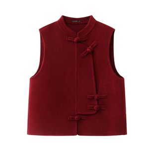 拉夏贝尔/La Chapelle春季新款立领中国风气质盘扣外穿毛呢马甲女