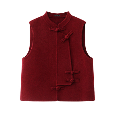 拉夏贝尔/La Chapelle春季新款立领中国风气质盘扣外穿毛呢马甲女