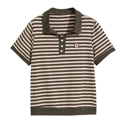 妈妈POLO衫条纹纯棉有领短袖t恤