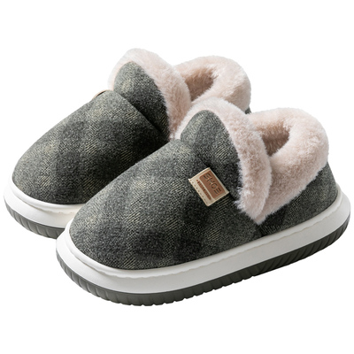 格纹棉鞋女士冬季室内外穿加绒