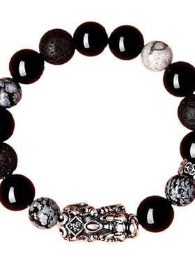 普陀山黑曜石貔貅手串男水晶手链