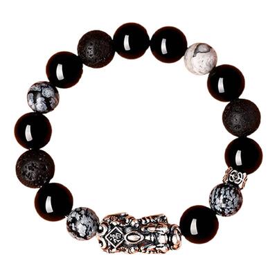 普陀山黑曜石貔貅手串男水晶手链