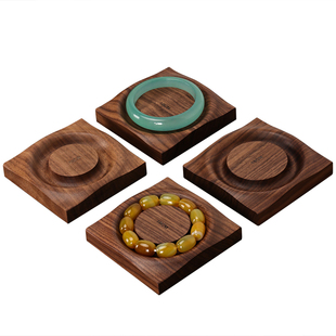 进口黑胡桃实木手串盘圆珠散珠手围设计托盘文玩展示架水晶展示盘