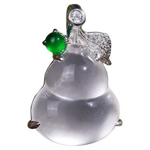 VISING天然水沫玉新款揭阳雕工福禄小葫芦吊坠项链锁骨链