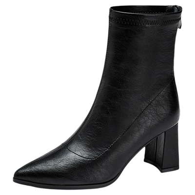 达芙妮尖头高跟短靴冬加绒女鞋子