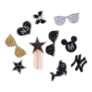 时尚流苏五角星布贴烫钻眼镜肩章表演服鞋帽装饰小号米头补洞贴