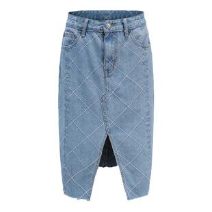 tanni新品开叉显瘦通勤百搭复古蓝色牛仔半身裙中长裙TM11SK607A