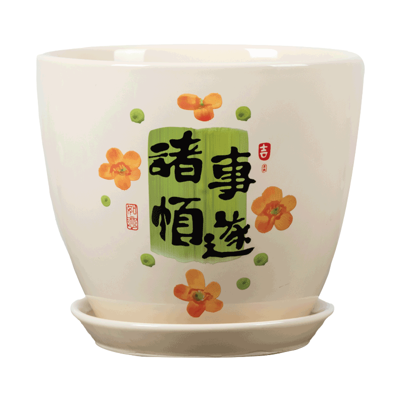 花卉盆栽发财树兰花大花盆带托盘