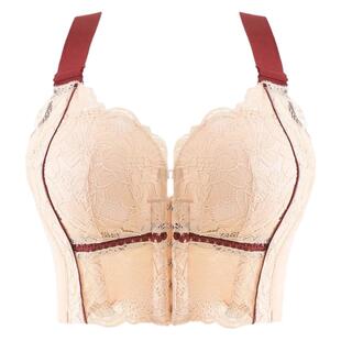 前扣聚拢文胸无钢圈收副乳厚薄款红色内衣女上托防下垂调整型矫正