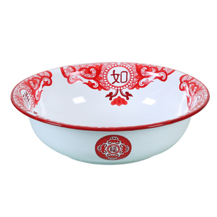 老式搪瓷盆加厚怀旧红色吉祥如意盆汤盆大号脸盆家用洗菜盆调料盆