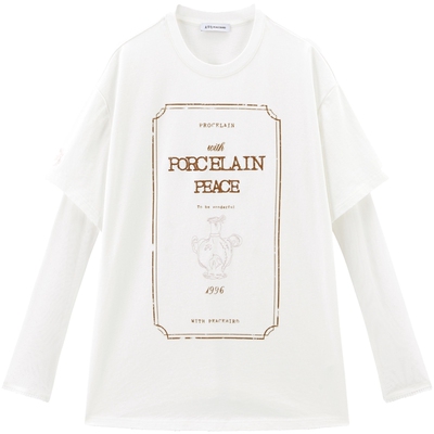 【商场同款】太平鸟26夏季新款宽松图案袖子拼接长袖T恤A3CNG2164